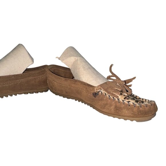 Minnetonka Womens Brown Suede Moccasins With Leopard Print Accent Size 9 - Picture 8 of 13